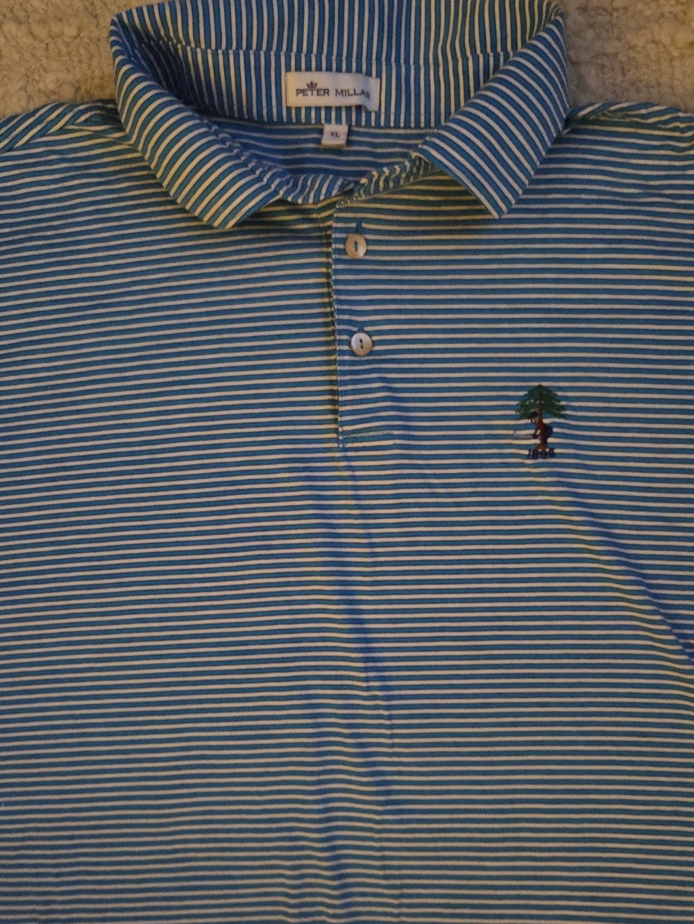Peter Millar Performance Golf Polo Blue White XL Aronimink Golf Club 1896